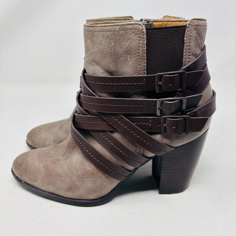 Sofft‎ Strappy Ankle Boots Size 9.5M Taupe Leather Braided Buckle Strap Heeled